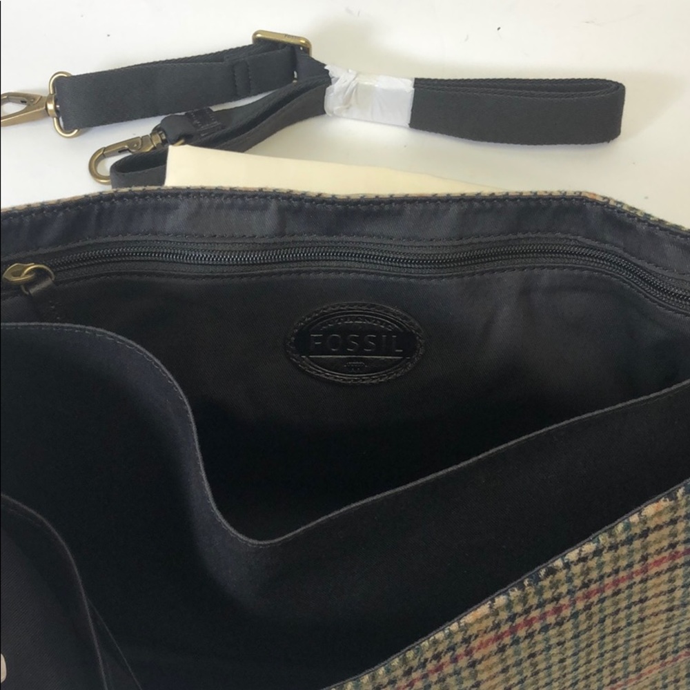 Fossil Plaid Brifcase Khaki Loptop Case New - Picture 7 of 8